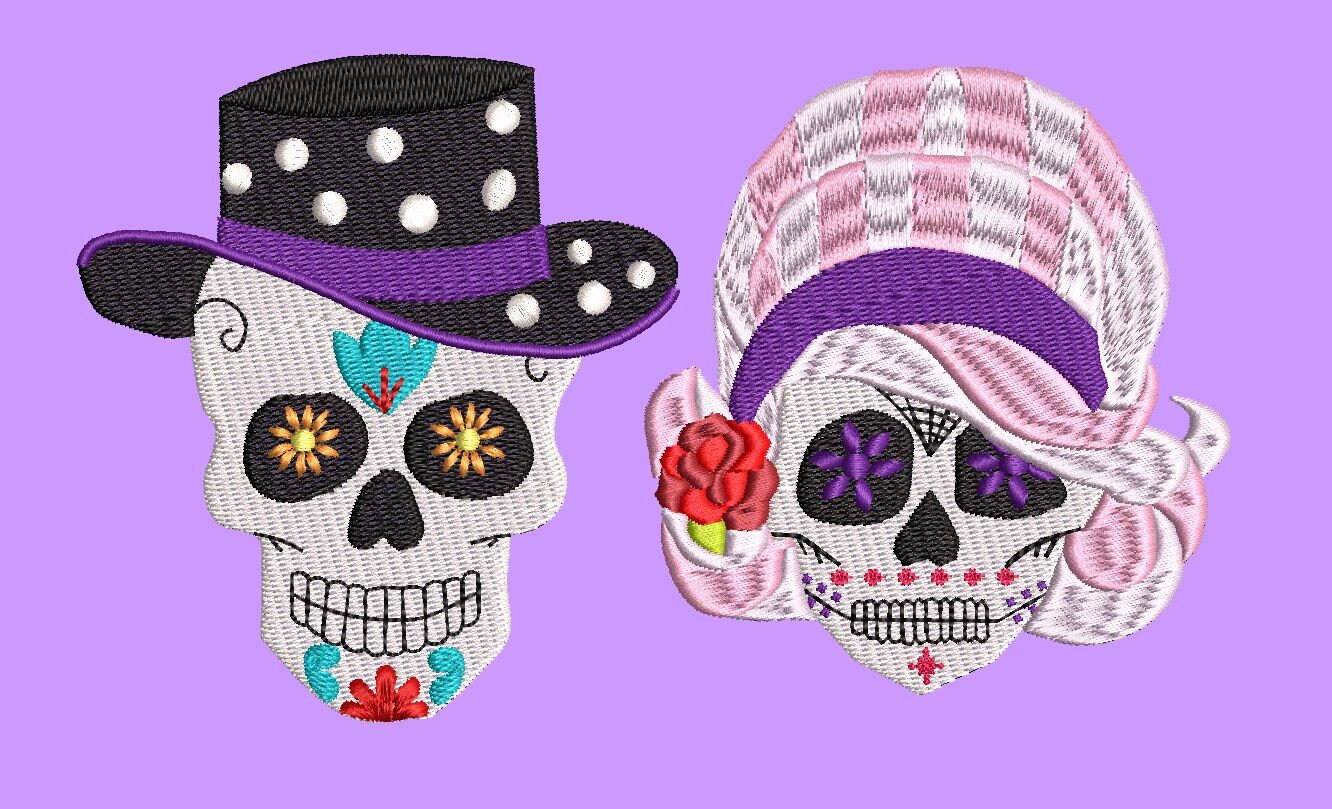 Mr and Mrs Skull Embroidery Design. Sugar Skulls Cute Etsy