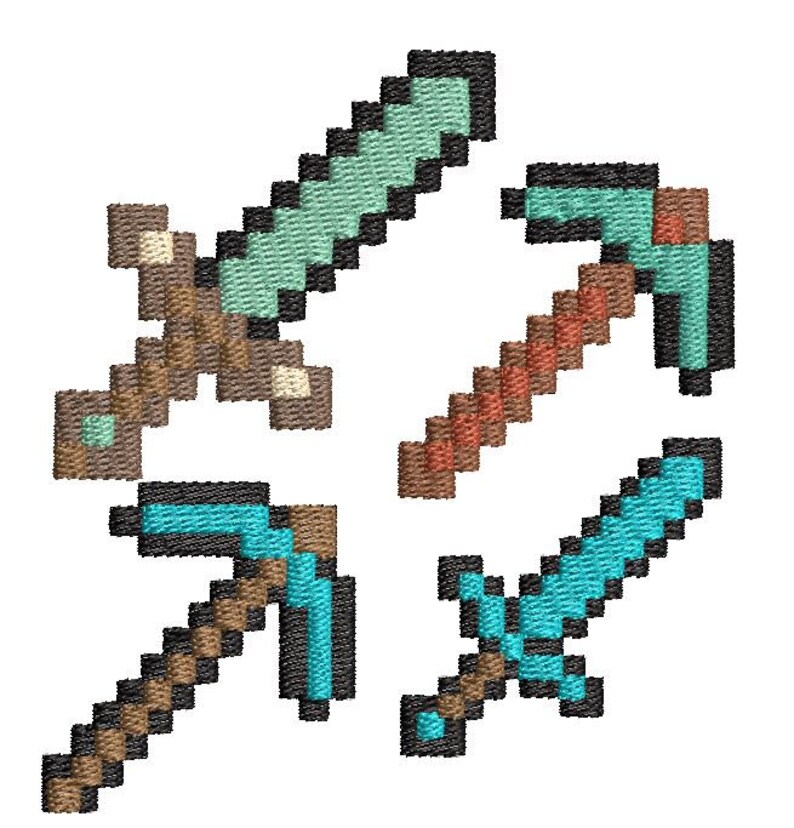 Gaming Creeper, weapons and steve pack Embroidery Design. image 2