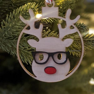 Reindeer With Glasses Bauble File - Laser Cut Files digital svg, dxf files for crafts, laser cutting and engraving for Glowforge + Others