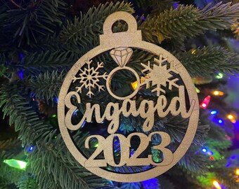 Christmas Engaged 2022 2023 Ornament File - Laser Cut File - Glowforge Ready Laser Template with SVG files for Xmas Tree Engagement Bauble