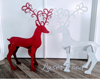 Christmas 3d Reindeer Decoration - Laser Cut Files for crafts + laser cutting - Glowforge ready - 2 sizes available digital svg and dxf