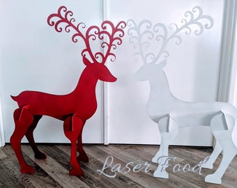 Christmas 3d Reindeer Decoration - Laser Cut Files for crafts + laser cutting - Glowforge ready - 2 sizes available digital svg and dxf