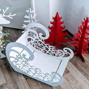 3D Christmas Sleigh - Laser Cut Files digital svg and dxf files for crafts, laser cutting Glow forge Basic ready - 2 sizes available xmas