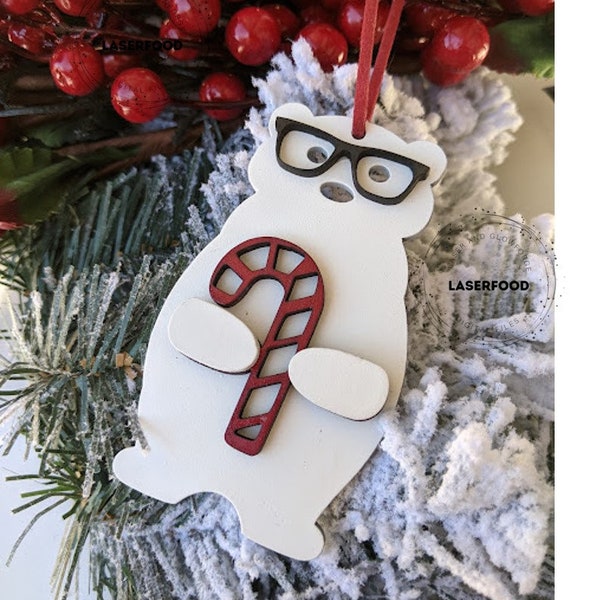 Polar Bear With Glasses Bauble File - Laser Cut Files digital svg, dxf files for crafts, laser cutting and engraving for Glowforge + Others