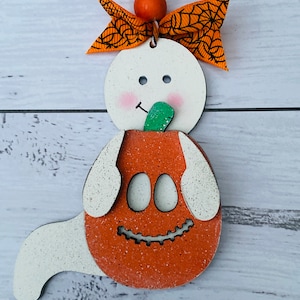 Halloween Baby Ghost Holding Pumpkin SVG File Paint Kit - digital files for crafts, laser cut with glowforge and other C02 laser cutters
