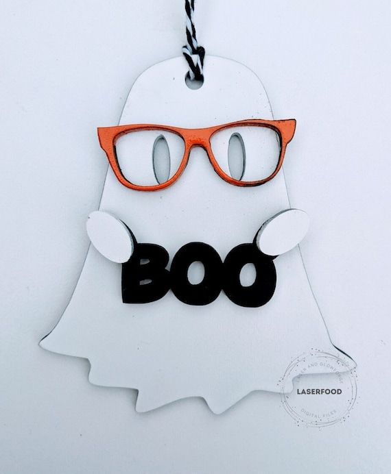 Ghost Ornaments with Glasses, Halloween Garlands & Baubles - digital files for crafts, laser cut with glowforge and other C02 laser cutters