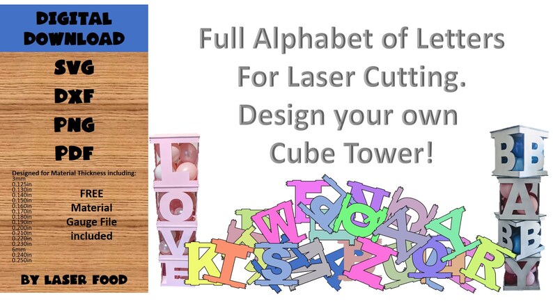 Alphabet Letter Cubes for Glow forge - Parties, Weddings, Bridal Showers and Home Decor - Laser Cut Files box initials character svg image 2