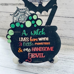 Halloween Sign - A Witch and Her Monsters Paint Kit SVG - digital files for crafts, laser cut with glowforge and other C02 laser cutters