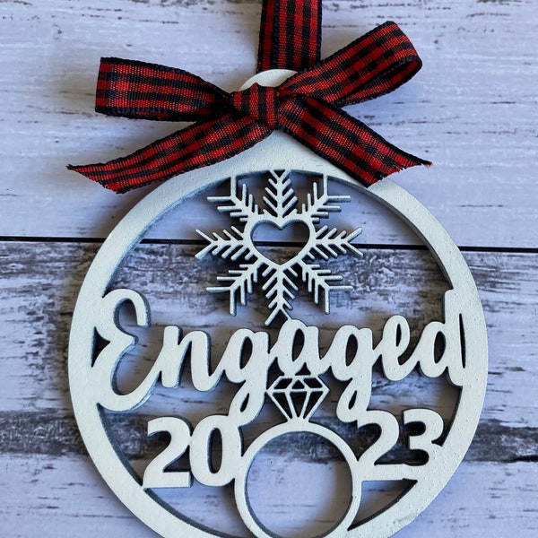 Christmas Engaged 2023 Ornament File - Laser Cut File - Glowforge Ready Laser Template with SVG files for Xmas Tree Engagement Bauble