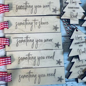 Etiquetas de regalo navideñas Something You Want: archivos cortados con láser, archivos digitales svg y dxf para manualidades, corte y grabado con láser con glowforge