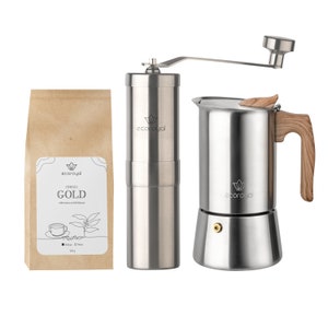 Manual coffee grinder + stainless steel espresso maker 200 ml + 250g beans