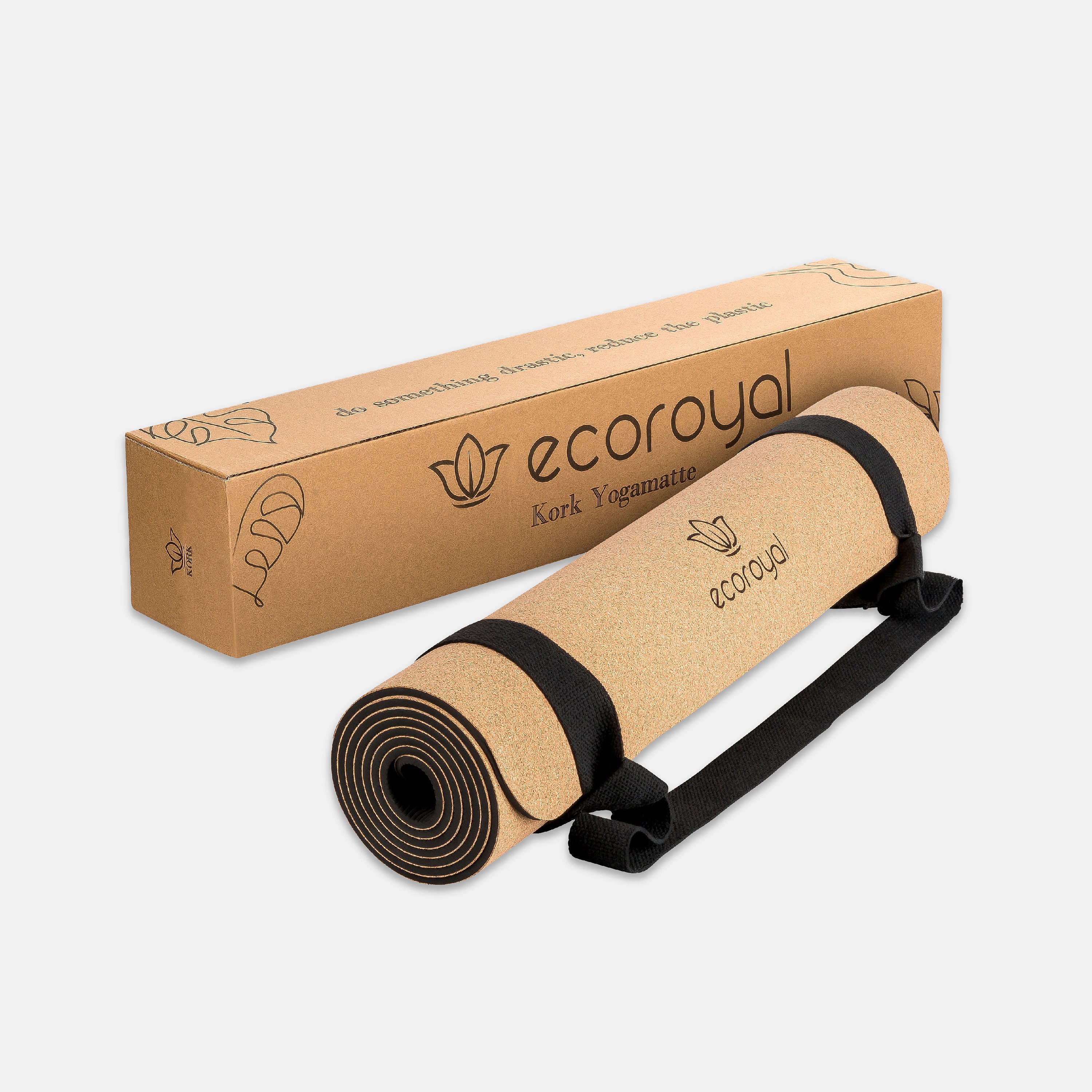 Yoga mat made of cork with carrying strap