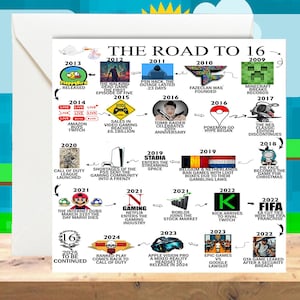 Tarjeta personalizada "Camino a los 16 años": tarjeta de recuerdo para el 16.º cumpleaños: para él/ella, hija, hijo, nieta, nieto, sobrina, tarjeta de juego