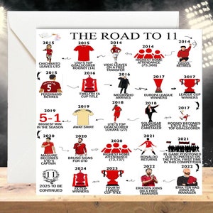 Tarjeta personalizada de 11 años - Tarjeta de recuerdo del 11º cumpleaños - Para él/ella, hija, hijo, nieta, nieto, sobrina, sobrino, tarjeta Man UTD