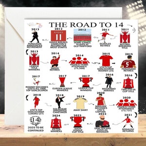 Tarjeta personalizada de 14 años - Tarjeta de recuerdo del 14.º cumpleaños - Para él/ella, hija, hijo, nieto, sobrina, sobrino, camino a los 14, inspirada en el Manchester United
