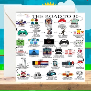 Tarjeta personalizada de 30 años: Road to 30, tarjeta de recuerdo, para él/ella, hija, hijo, hermano, hermana, esposa, esposo, edición de juegos