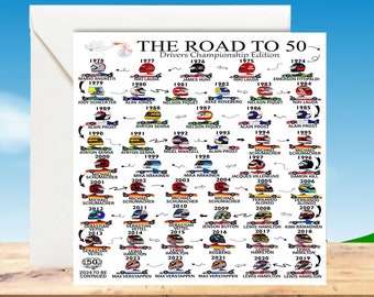 Personalised 50 Years Print Card - Road To 50, Keepsake Card, For Him/Her, Daughter, Son, Brother, Sister, Wife, Husband, Formula one Gift