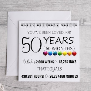 Tarjeta impresa personalizada de 50 años - Tarjeta de recuerdo del 50 cumpleaños, para él/ella, hija, hijo, hermano, hermana, esposa, marido, impresión personalizada