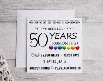 Personalised 50 Years Print Card - 50th Birthday Keepsake Card, For Him/Her, Daughter, Son, Brother, Sister, Wife, Husband, Custom Print