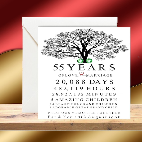 Personalised 55th Wedding Anniversary Card, 55th Anniversary, Wedding Anniversary Tree Card,Any Year Anniversary card/ Emerald Anniversary