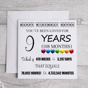 Tarjeta personalizada de 9 años - Tarjeta de recuerdo de 9.º cumpleaños - Para él/ella, hija, hijo, nieta, nieto, sobrina, sobrino, impresión de hito