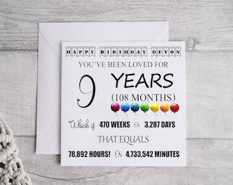 Personalised Years Card 9th Birthday Keepsake Card for Him