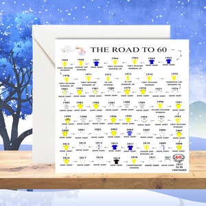 Tarjeta personalizada de 60 cumpleaños, camino a los 60, regalo de recuerdo, para él/ella, hijo/a, hermano/a, esposo/a, inspirada en el Leeds United.