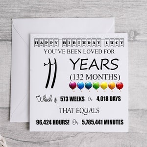 Tarjeta personalizada de 11 años - Tarjeta de recuerdo del 11.º cumpleaños - Para él/ella, hija, hijo, nieta, nieto, sobrina, sobrino, impresión de hito