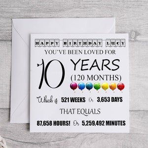 Tarjeta personalizada de 10 años: tarjeta de recuerdo del décimo cumpleaños: para él/ella, hija, hijo, nieta, nieto, sobrina, sobrino, tarjeta de hito