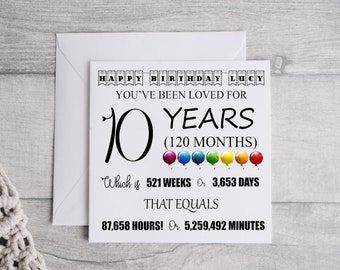 Personalised 10 Years Card - 10th Birthday Keepsake Card - For Him/Her,Daughter, Son,Granddaughter, Grandson,Niece, Nephew, Milestone Card