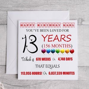 Tarjeta personalizada de 13 años - Tarjeta de recuerdo del 13º cumpleaños - Para él/ella, hija, hijo, nieta, nieto, sobrina, sobrino, impresión de hito
