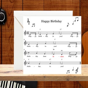 Music Note Birthday Card | Personalised Sheet Music Card | Music Lover Card | Musician Birthday Card | Music Themed Card | For Him, Her, Men