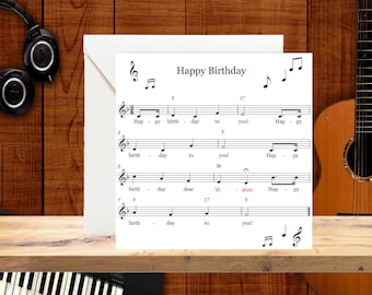 Music Note Birthday Card | Personalised Sheet Music Card | Music Lover Card | Musician Birthday Card | Music Themed Card | For Him, Her, Men