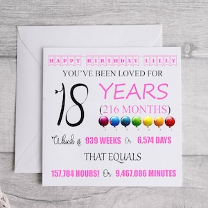 Tarjeta personalizada de 18 años - Tarjeta de recuerdo de 18 cumpleaños - Para él/ella, hija, hijo, nieta, nieto, sobrina, sobrino, impresión de hito