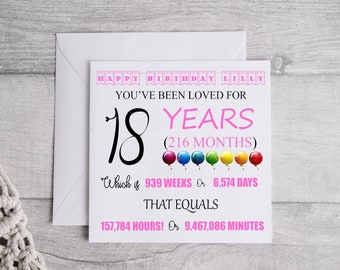 Personalised 18 Years Card - 18th Birthday Keepsake Card - For Him/Her,Daughter, Son,Granddaughter, Grandson,Niece, Nephew,Milestone Print