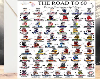 Personalised 60 Birthday, Road To 60, Keepsake Gifts, For Him/Her, Daughter, Son, Brother, Husband, 60th Birthday Card, Formula One Card