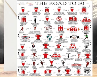 Personalised 50 Years Print Card - Road To 50, Keepsake Card, For Him/Her, Daughter, Son, Brother, Sister, Wife, Husband, Liverpool Inspired