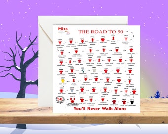 Personalised 50 Years Print Card - Road To 50, Keepsake Card, For Him/Her, Daughter, Son, Brother, Sister, Wife, Husband, Liverpool Inspired