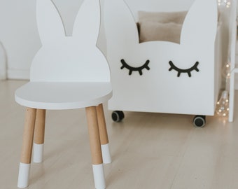 Chaise lapin personnalisée faite main en bois blanc Chaise pour tout-petits Chaise pour enfant Chaise pour chambre d'enfant Petite chaise Tabouret pour enfant Chaise pour enfant minimaliste