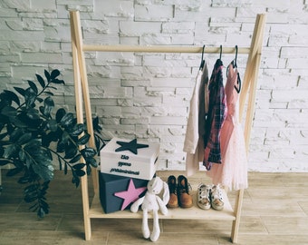 Montessori Toddler Clothing Rack/High quality Kids Wooden Clothing Rack with Shelve/Newborn baby Wardrobe/Montessori Rack/Kids closet