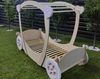 Handmade Birch Plywood Toddler Bed: Princess Carriage Design