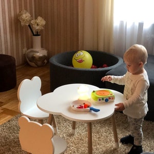 High quality Toddler table and chair set/Kids playing furniture/Handmade wooden Kids table and chair set/Gift for toddler/ Montessori table image 8