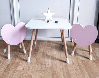 Heart chair and table set Toddler table set Montessori table Perfect gift for kids birthday or like Christmas present Heart chair Love