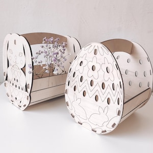 Kit per realizzare cestini per uova di Pasqua: attività di caccia primaverile per bambini, portauova in legno verniciabile