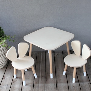 Wooden kid furniture set Toddler table and chair set Scandinavian style kid playing furniture Kid table and chair set Small child table