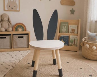 Personalized Handmade Wooden Montessori Kids Table and Bunny Chair Set Forest animal chair Farm animal chair Toddler table and chair