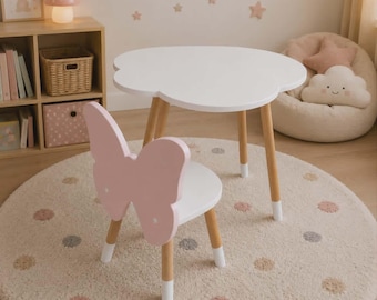 Personalized Handmade Butterfly Chair and Table Set: Montessori Toddler Furniture Kids activity table Birthday Gift Nursery decor Baby room
