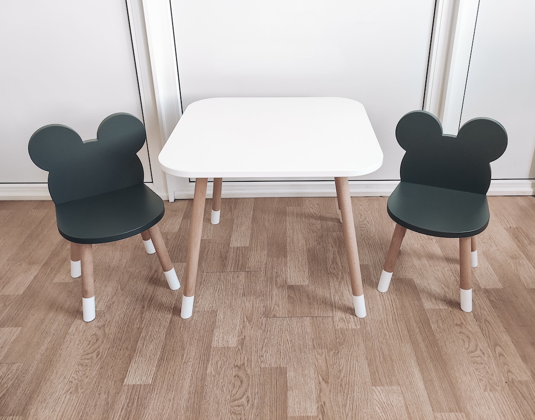 Black Wooden Kids Furniture Set Toddler Table and Chair Set Kid Table ...