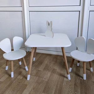 Handmade Wooden Kids Table and Chair Set: Scandinavian Bunny Design ...