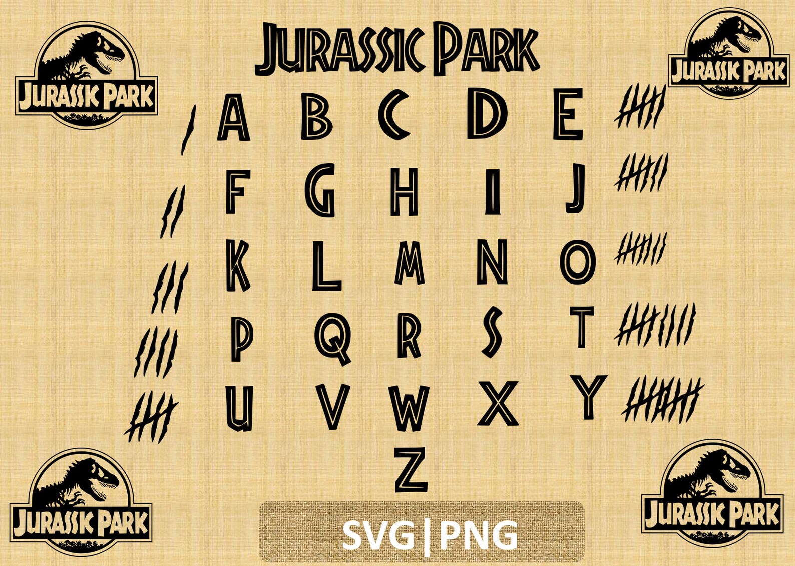 jurassic park alphabet font clipart svg and png etsy